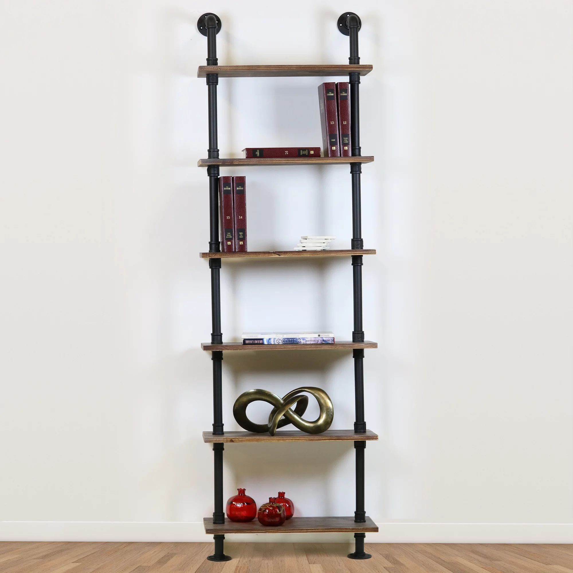 Emitt Tall Bookshelf Black Pipe Frame with Weathered Maple Shelves | Walmart (US)