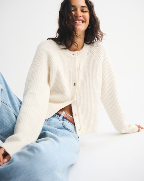 Women's Cable-Knit Crew Cardigan | Women's New Arrivals | Abercrombie.com | Abercrombie & Fitch (US)