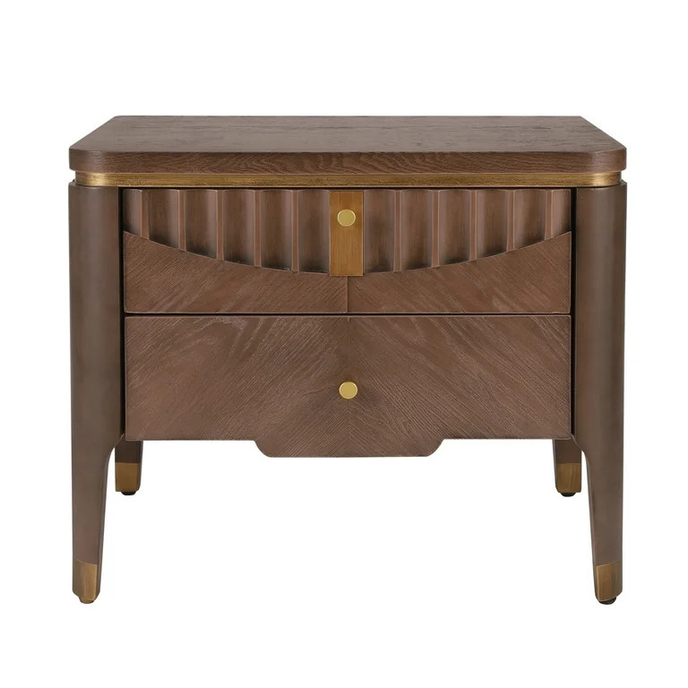 Christopher Knight Home 2-Drawer Nightstand, Bedside Table with Gold Metal Button Handles, Brown | Walmart (US)