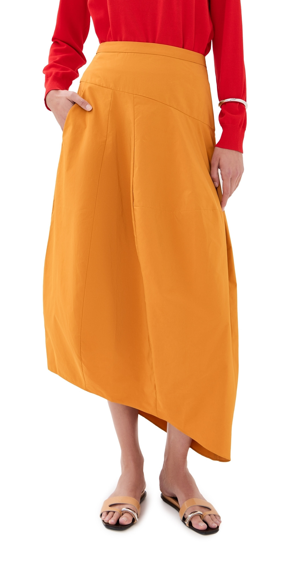 Tibi Nylon Asymmetrical Balloon Skirt Bright Ochre 12 | Shopbop