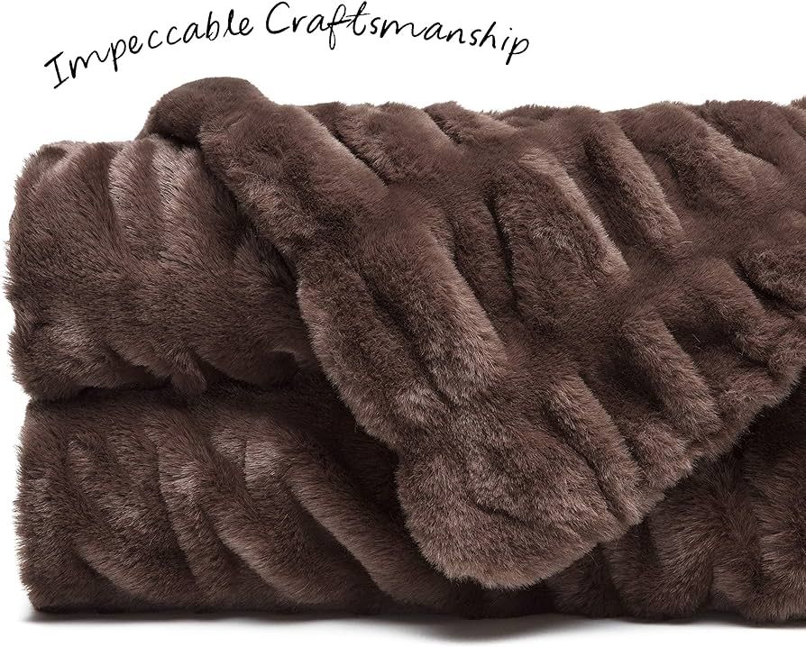 Chanasya Premium Ruched Faux Fur Throw Blanket - Luxurious, Soft Reversible Mink Blanket - 50" x ... | Amazon (US)