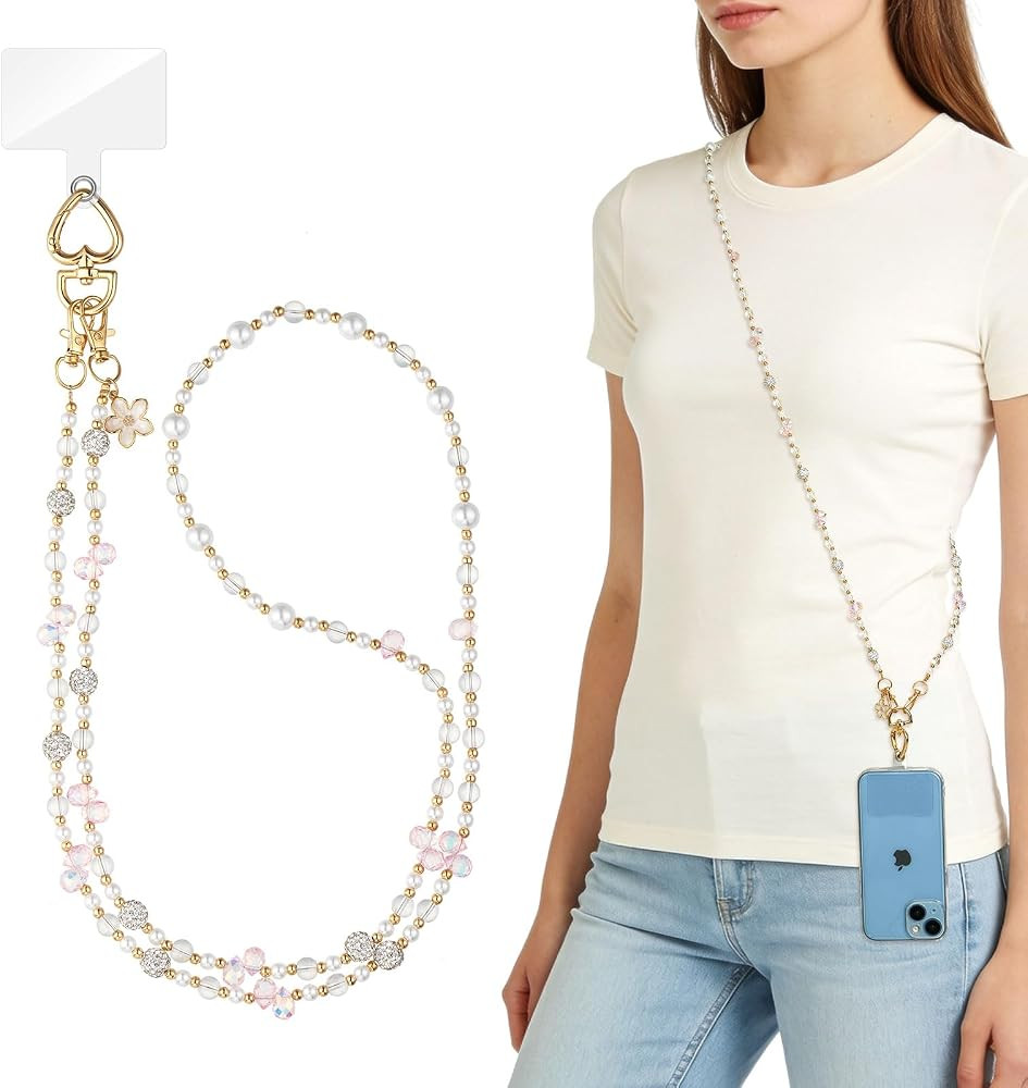 WOZEAH Crystal Cell Phone Lanyard Crossbody Strap for Women, Beaded Phone Strap for Cellphone Cas... | Amazon (US)