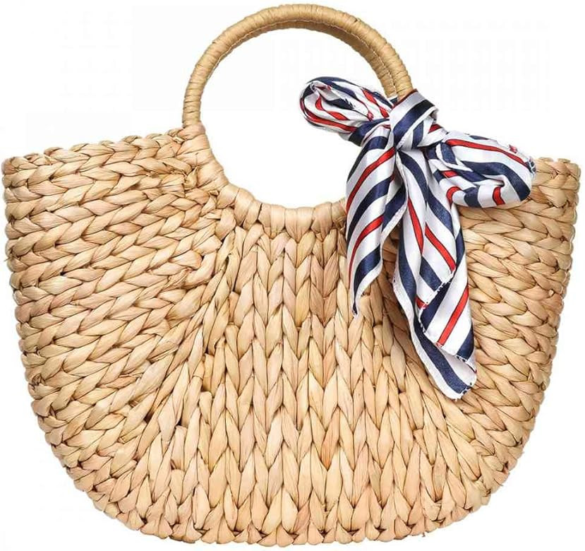 Straw Bags for Women,Hand-woven Straw Large Bag Round Handle Ring Tote Retro Summer Beach Rattan ... | Amazon (US)