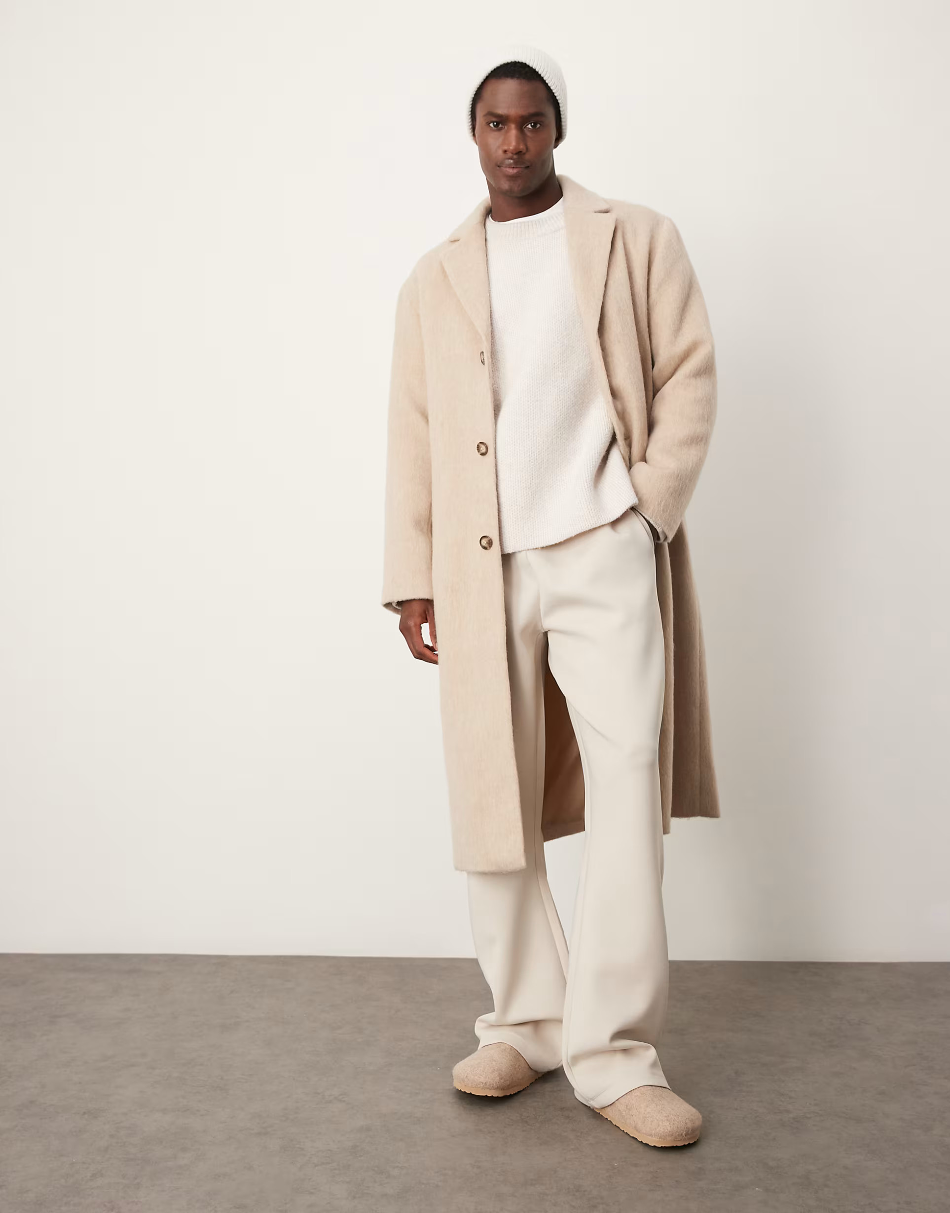 ASOS DESIGN brushed wool look overcoat in stone | ASOS (Global)