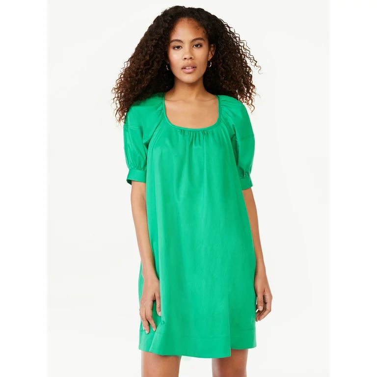 Free Assembly Women’s Square Neck Mini Dress with Puff Sleeves, Sizes XS-XXXL | Walmart (US)