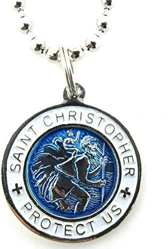 Baja Billy's St. Christopher Surf Medal Necklace Pendant, Protector of Travel am/wh Aquamarine/Wh... | Amazon (US)