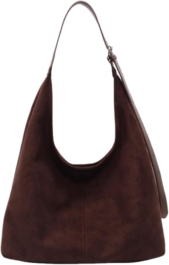 Suede Tote Bag for Women Slouchy Suede Purse Retro Adjustable Handbags Trendy Office Bag | Amazon (US)