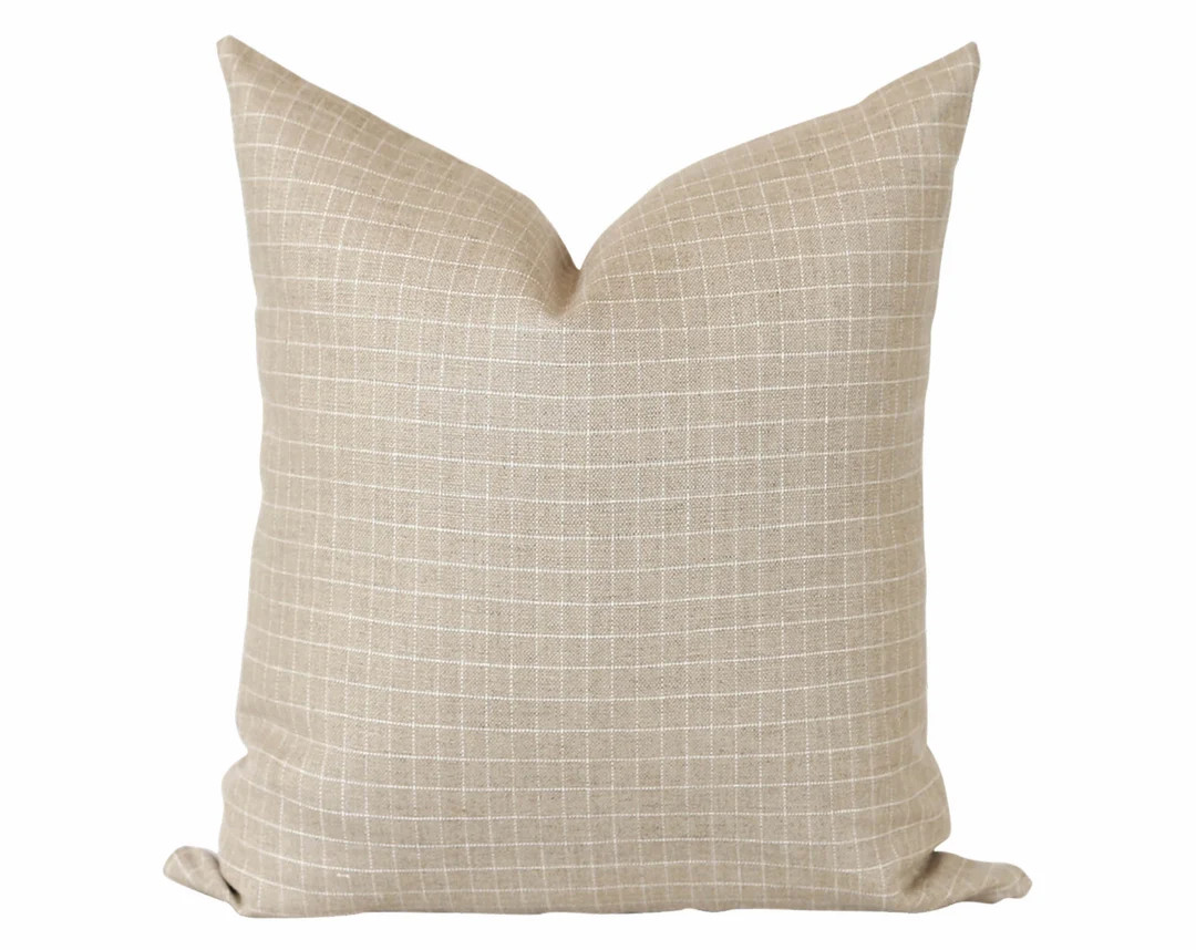 Neutral Plaid Pillow Covers, Beige & Ivory Windowpane Pillow Cover, Modern Farmhouse Decor Throw ... | Etsy (US)