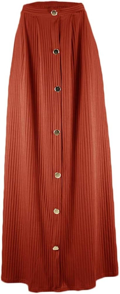 Women's Casual Button Front High Waist Maxi Skirt Stretchy Ribbed Summer Vintage Flowy Long Skirt... | Amazon (US)