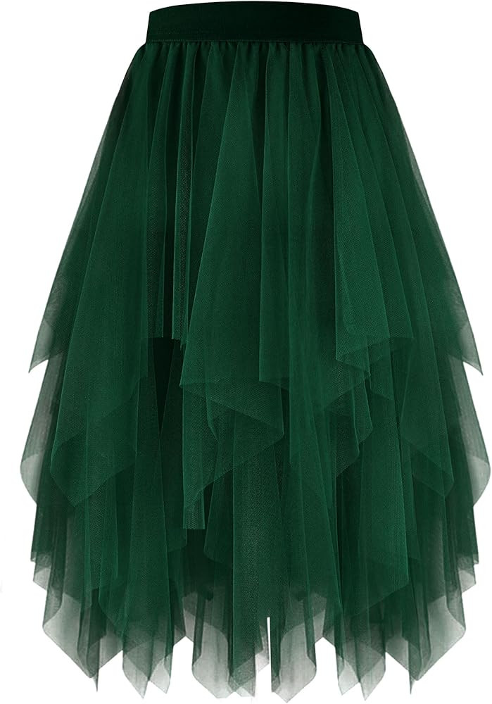 PUKAVT Tulle Skirts for Women High Waist Elastic Midi Skirt A-line Irregular Layered Mesh Tutu Sk... | Amazon (US)