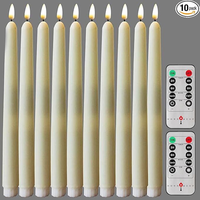 10Pack Flameless Taper Candles, Ivory WAX Coverd, 11-Inch, LED Battery Flickering Candle with 2 R... | Amazon (US)