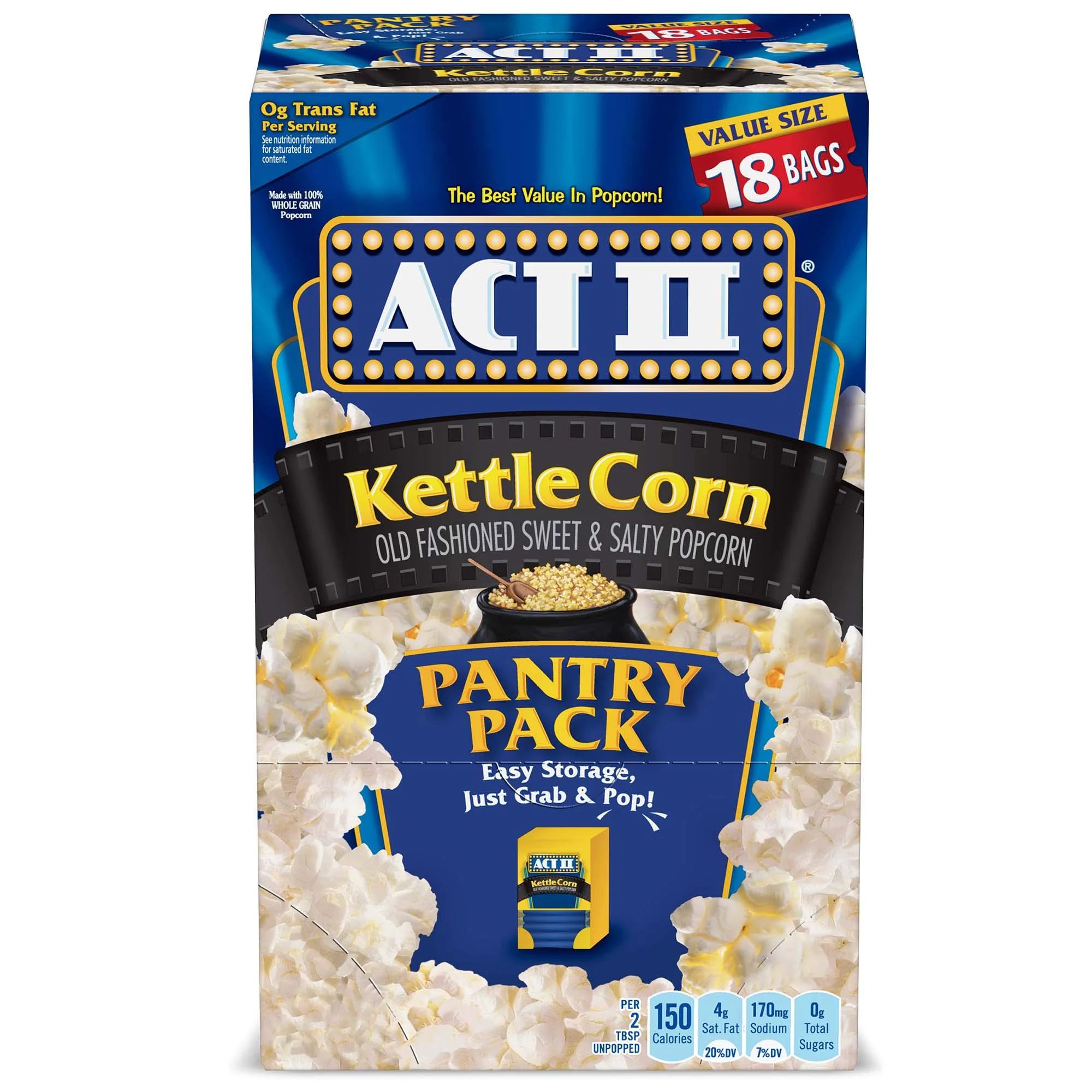 Act II Kettle Corn Microwave Popcorn, 2.75 oz, 18 count | Walmart (US)