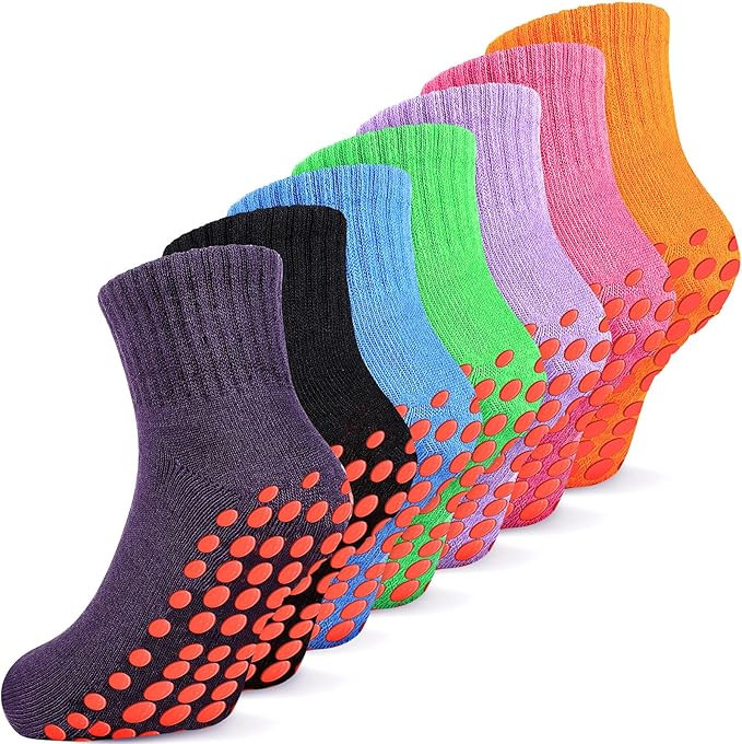 7 Pairs Kids Non Slip Socks Anti Skid Mid Calf Trampoline Socks for Toddler Boys Girls | Amazon (US)