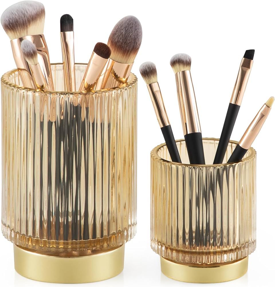 CANITORON Makeup Brush Holder 2 Pack, Glass Cosmetic Makeup Brush Organizer, Storage Organizer fo... | Amazon (US)