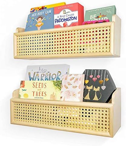Amazon.com: Orangepals Rattan Wall Bookshelves for Kids - Boho Wooden Shelves for Nursery - Large... | Amazon (US)