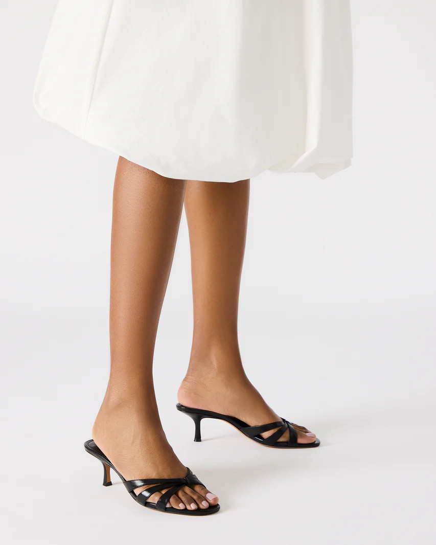 CARY Black Leather Square-Toe Strappy Mule Women's Heel | Steve Madden (US)