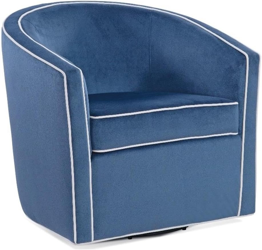 Keely Blue Velvet with Contrasting Cream Welt Barrel Swivel Chair | Amazon (US)
