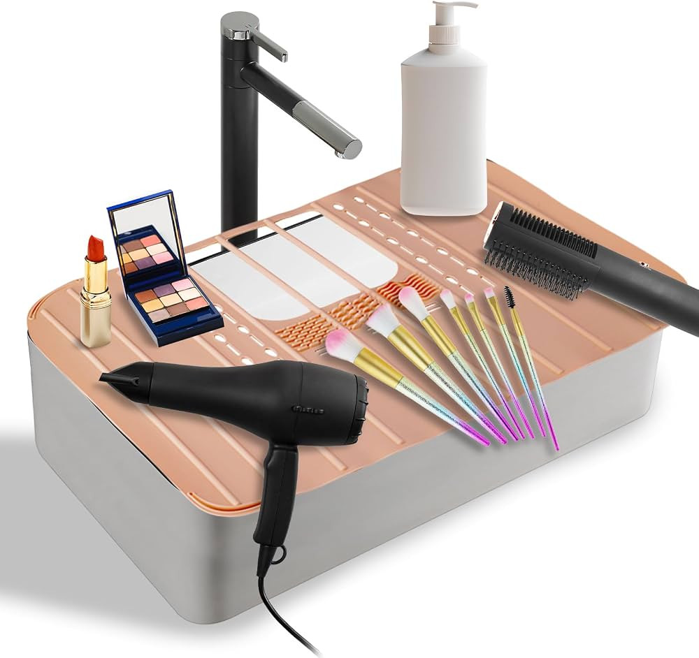 Sink Foldable Cover for Counter Space - Makeup Brush Cleaning Mat - Bathroom Makeup Tools Organiz... | Amazon (US)
