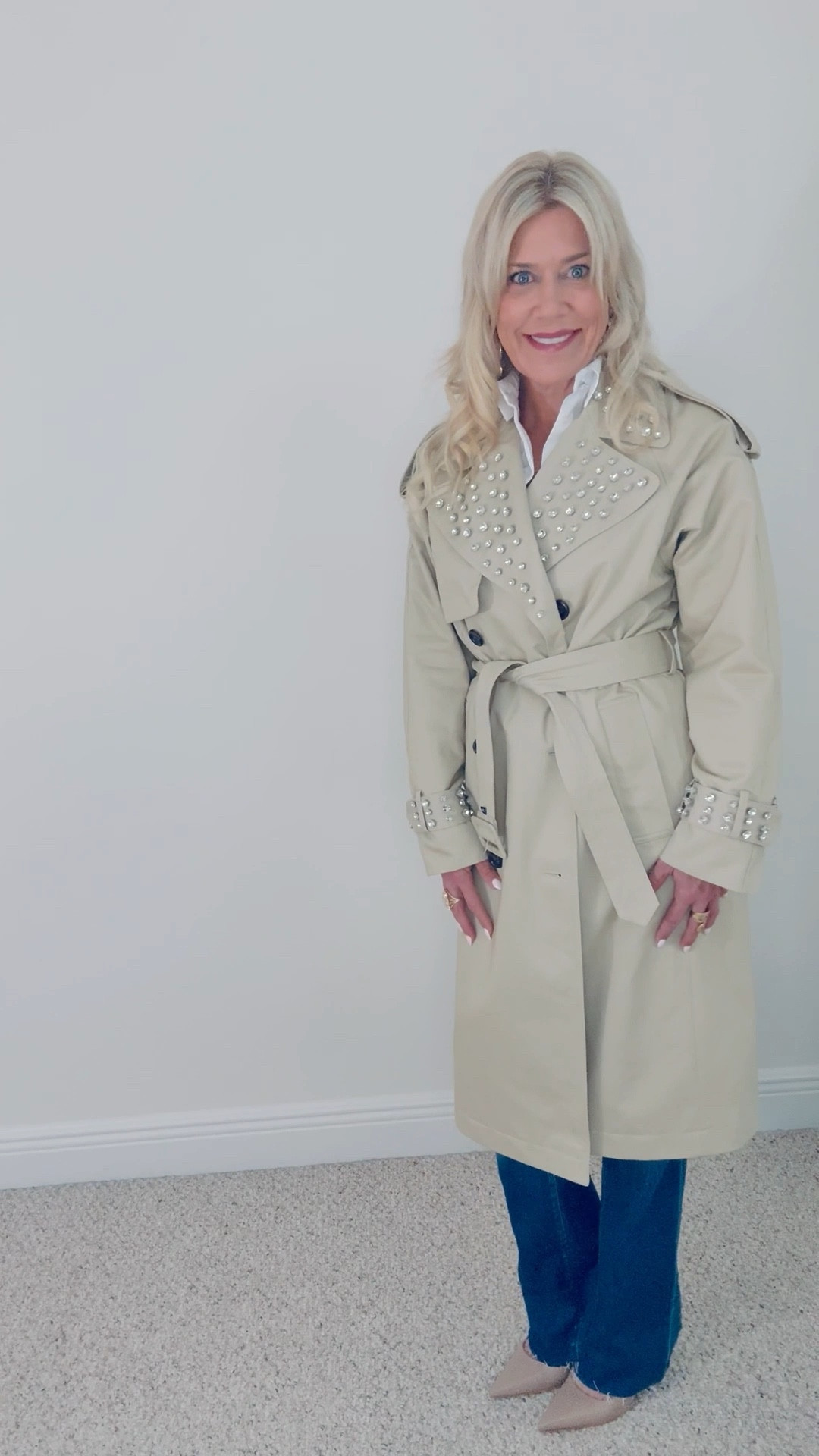 As we transition to spring, a fabulous spring trench coat is a must-have for the season. This one is by Liu Jo size XS and I had it tailored to be trimmer. White shirt with flare sleeves is Liu Joe wearing XS. Classic and polished with my favorite jeans and heels.

#LTKootd #LTKOver40 #LTKPetite