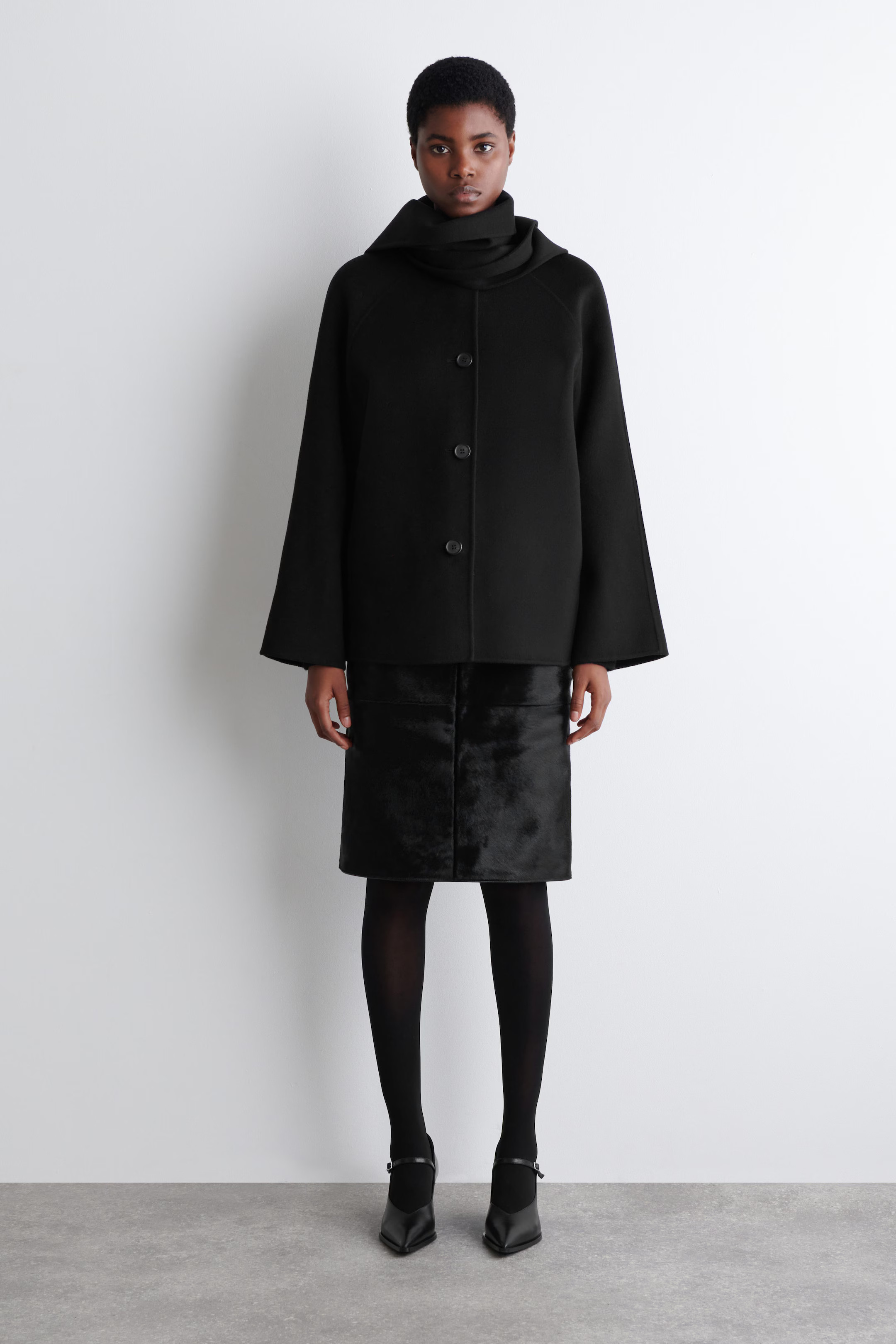 DOUBLE-FACED WOOL SCARF SHORT JACKET - BLACK | COS GB | COS UK