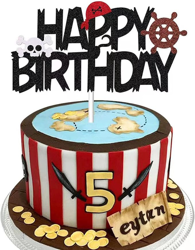 Pirate Themed Cake Topper Cupcake Toppers Happy Birthday Cake Decoration for Boys or Girls Birthd... | Amazon (US)