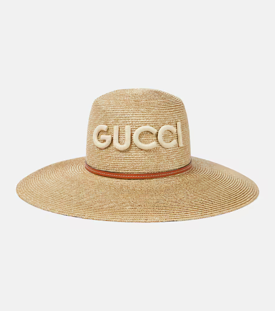 Gucci Logo leather-trimmed straw sunhat | Mytheresa (US/CA)