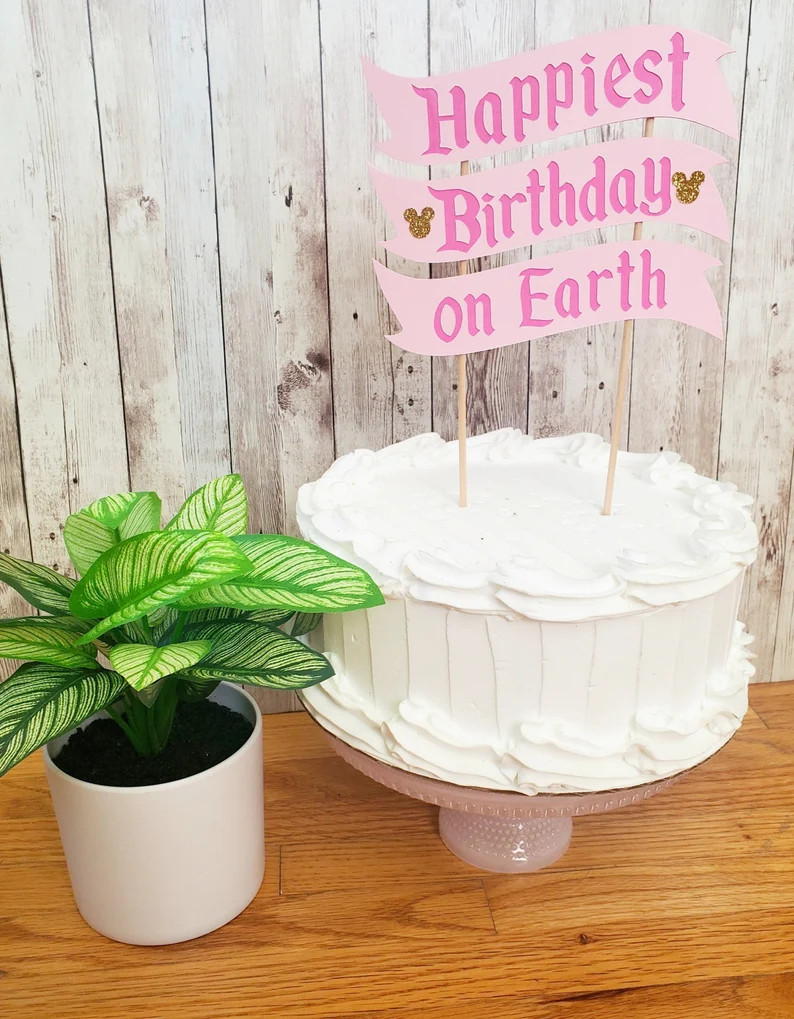 Happiest Birthday on Earth Cake Topper Party Decor Supplies Birthday High Chair Smash Cake Pink G... | Etsy (US)