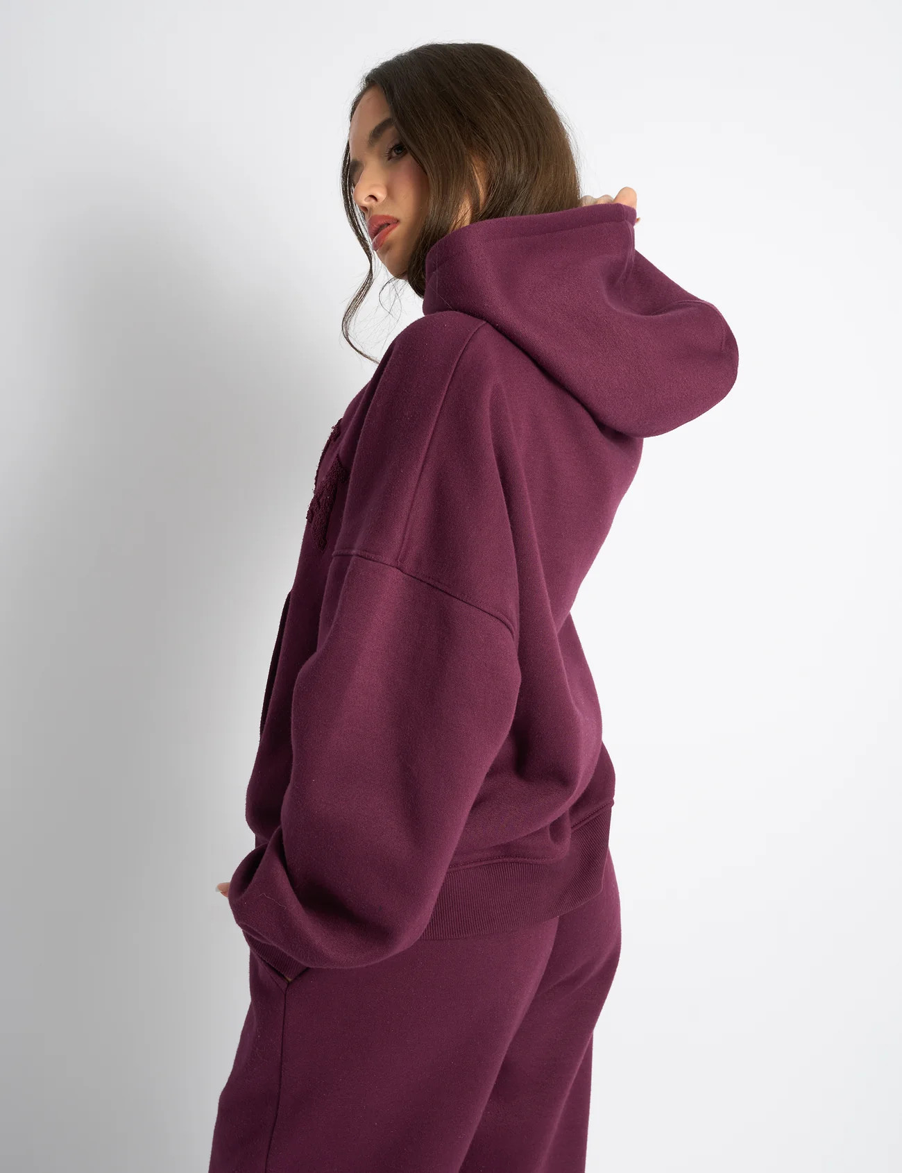 Kaiia Slogan Oversized Hoodie Deep Burgundy | Public Desire