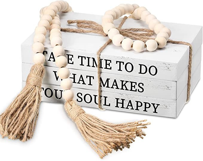 Amazon.com: 3 Pieces Decorative White Books Faux Books for Decoration Wood Fake Book Stacks Rusti... | Amazon (US)