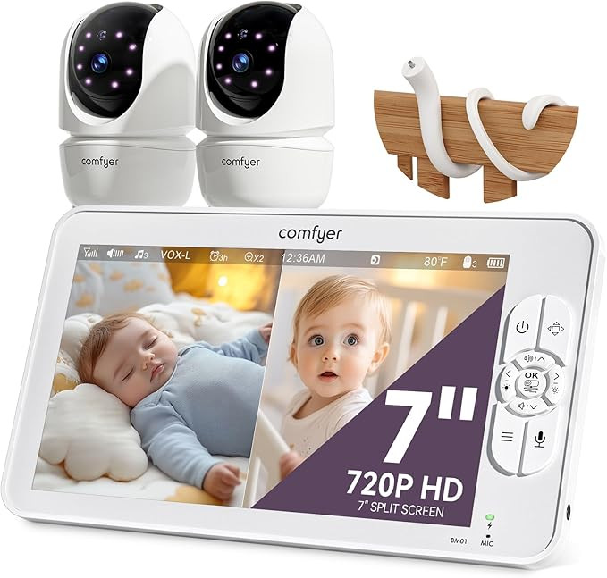 7" Split-Screen Baby Monitor with 2 1080P Cameras, 720P HD No WiFi Monitor with a Flexible Bracke... | Amazon (US)