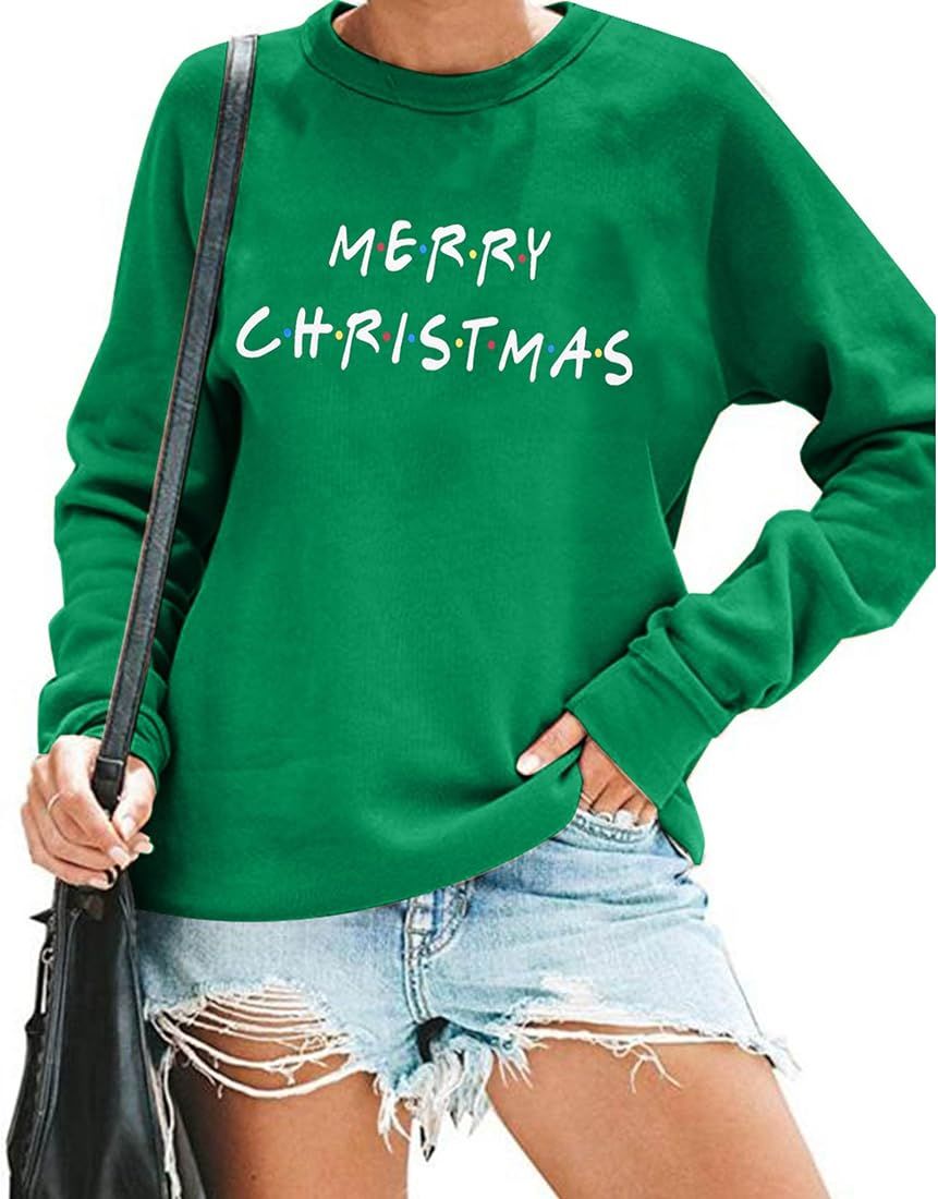 Merry Christmas Sweatshirt Women Believe Graphic Shirt Xmas Snowflake Plaid Long Sleeve Crewneck Pul | Amazon (US)