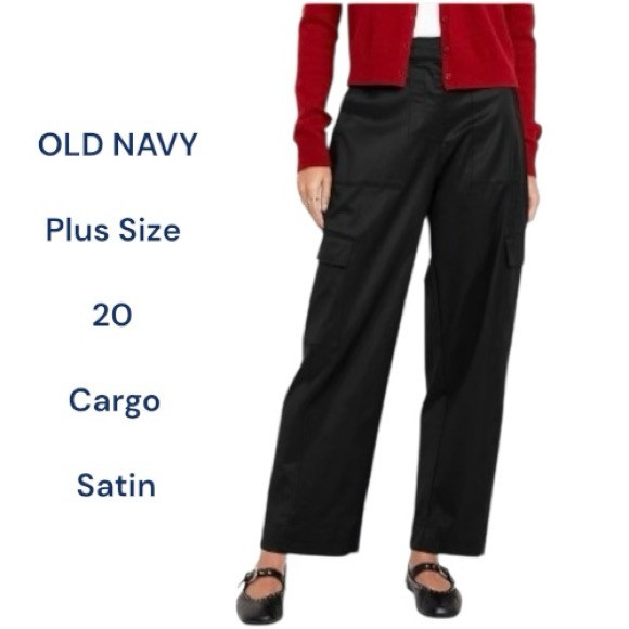 Old Navy Extra-High Waist Black Satin Cargo Barrel Wide-Leg Pants Plus Size 20 | Poshmark