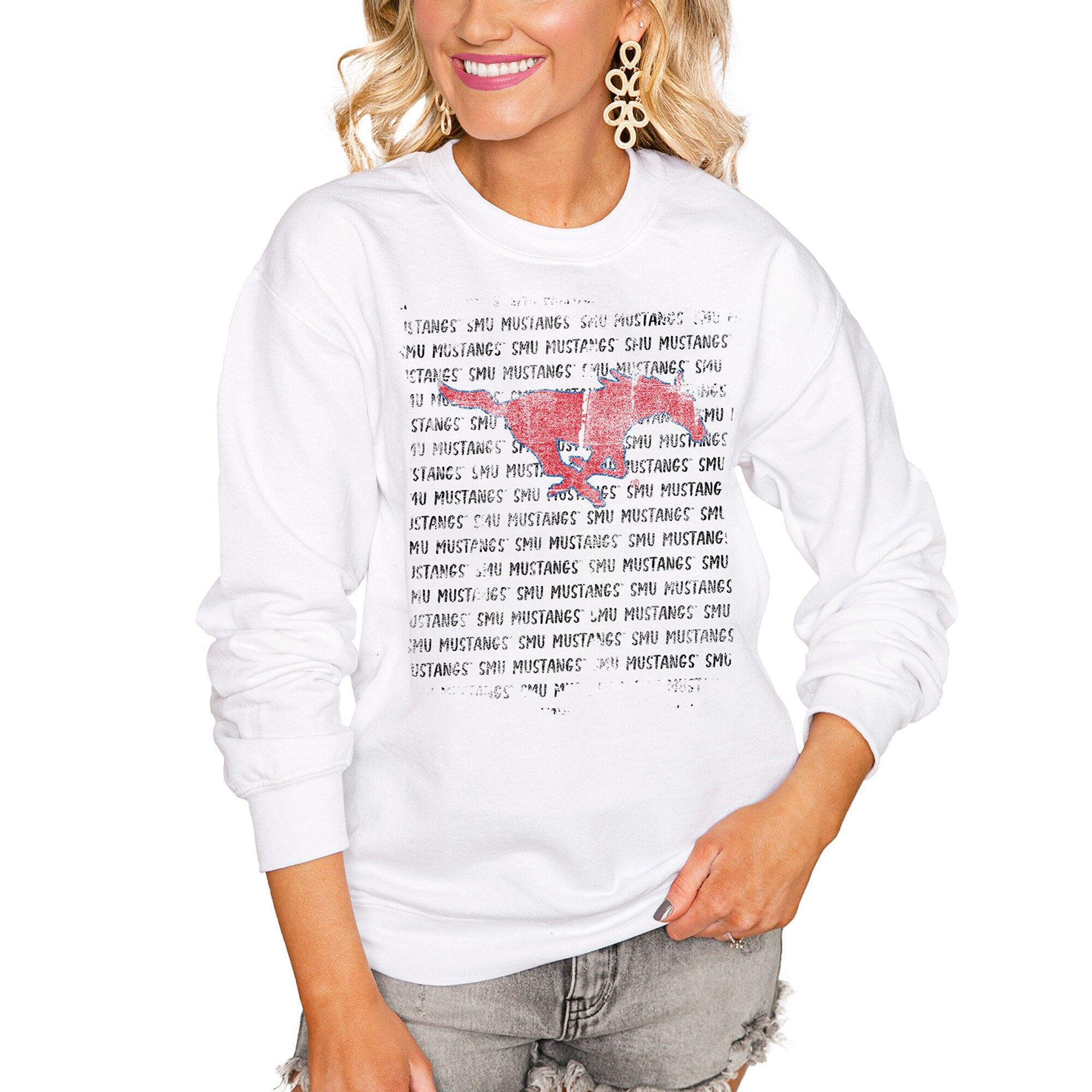 SMU Mustangs Women's Bold Type Perfect Pullover Sweatshirt - White | Fanatics