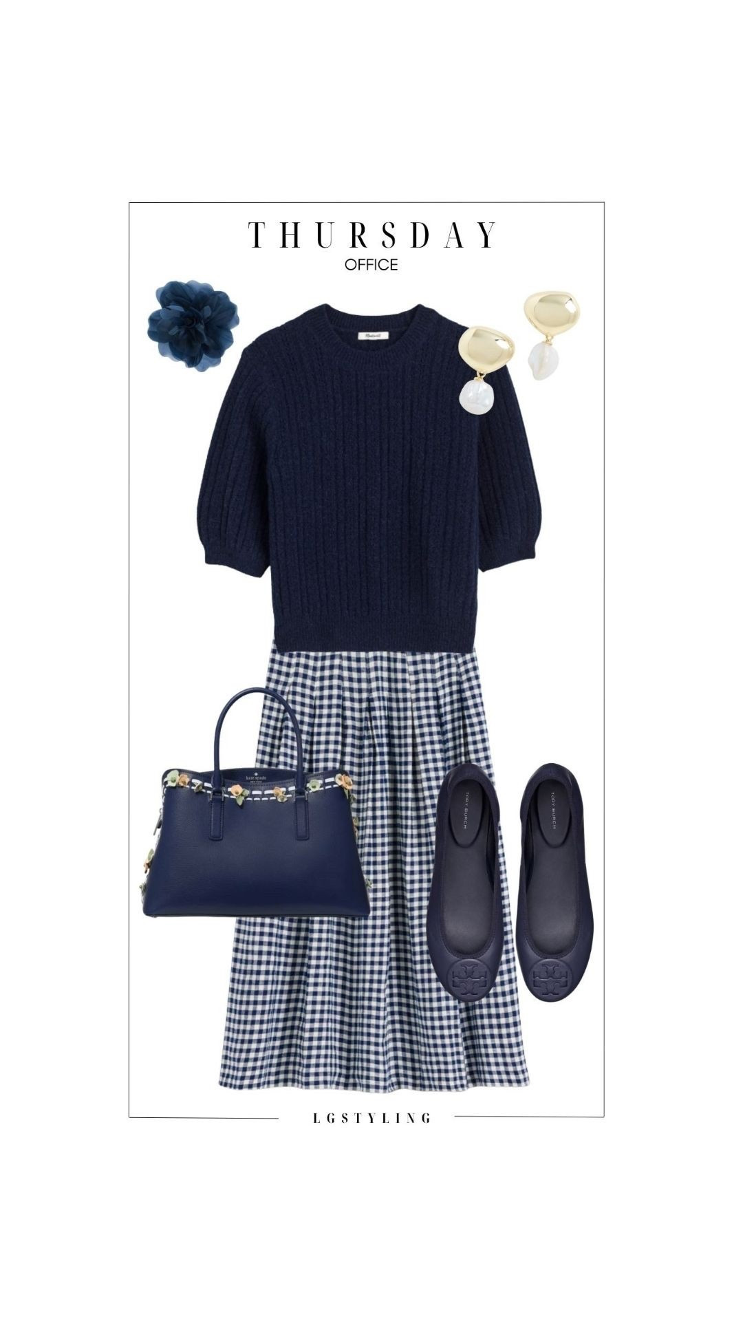  THURSDAY – Office

Classic navy with a modern twist. A textured knit paired with a gingham midi skirt creates depth and movement, while tonal flats and a structured bag keep it polished. Finished with statement earrings for a subtle focal point.
#LTKWorkwear #OfficeOutfit #ClassicStyle #SpringWorkwear #TimelessStyle #ChicOutfits #MinimalStyle #LTKSeasonal #WardrobeStaples

 

#LTKootd