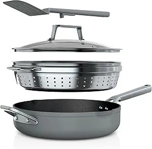 Ninja CW102GY Foodi NeverStick PossiblePan, Premium Set with 4-Quart Capacity Pan, Steamer/Strain... | Amazon (US)