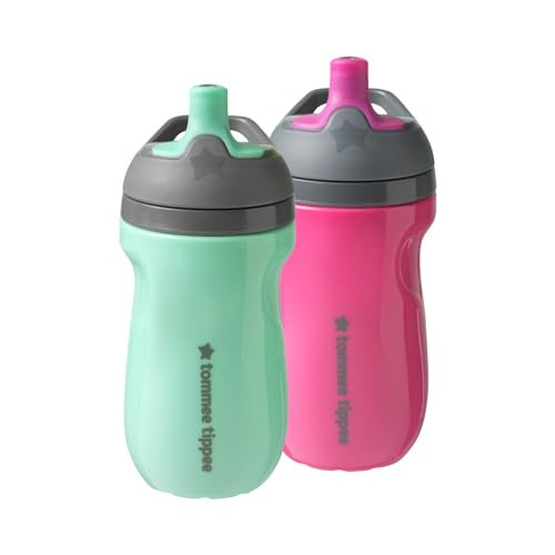 Tommee Tippee Insulated Sportee Bottle, 9oz, 12+ Months, Trainer Sippy Cup for Toddlers, Spill-Proof, Easy to Hold Handle, Pink & Mint, Pack of 2 | Amazon (US)