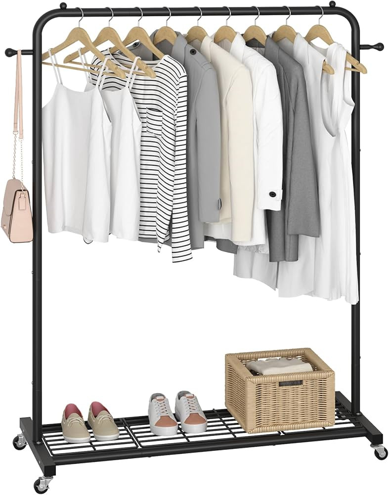 Sywhitta Clothing Rack on Wheels with Mesh Storage Shelf & Sturdy Metal Frame, Rolling Garment Ra... | Amazon (US)