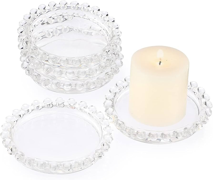 SUMTree 5 PSC Transparent Glass Candle Plate with Beads Rim Cup Crystal Cup Mat for Pillar Candle... | Amazon (UK)