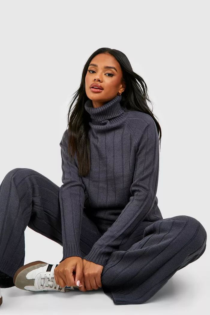 Wide Rib Turtleneck & Pants Knitted Two-Piece | boohoo (US & Canada)