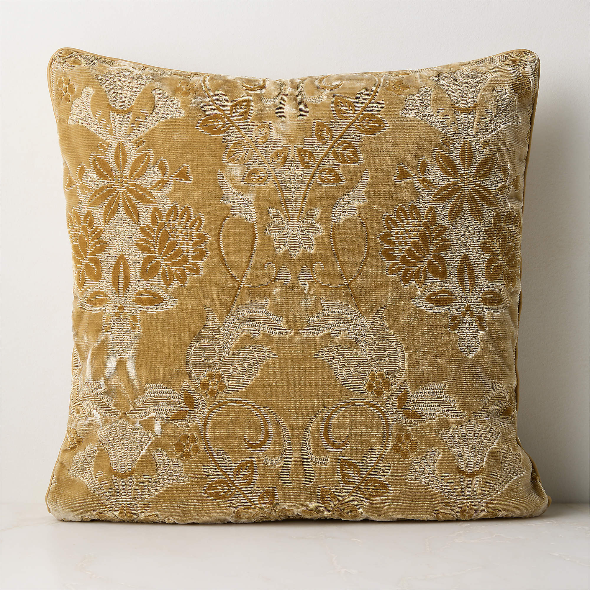 Tapestry Mustard Velvet Throw Pillow with Down-Alternative Insert 23"x23" by Todd Snyder | CB2 | CB2