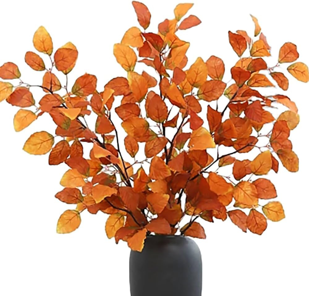 6 Pcs Artificial Eucalyptus Leaves, Burnt Orange Fall Leaves Faux Eucalyptus Leaf Stems Autumn Ha... | Amazon (US)