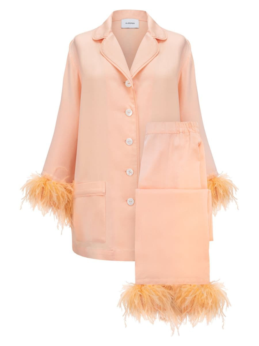 SleeperParty Pajama Feather-Trim Pajama Set | Saks Fifth Avenue