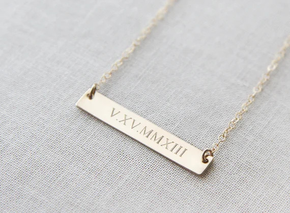Roman Numeral Necklace | Wedding Date Necklace | Gold Bar Necklace | Personalized Bar Necklace | Etsy (US)