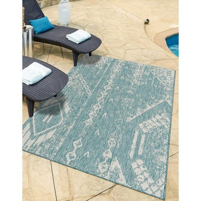 Unique Loom 9' 0 x 12' 0 Rectangle Indoor/Outdoor Bohemian Light Aqua Area Rug | Target