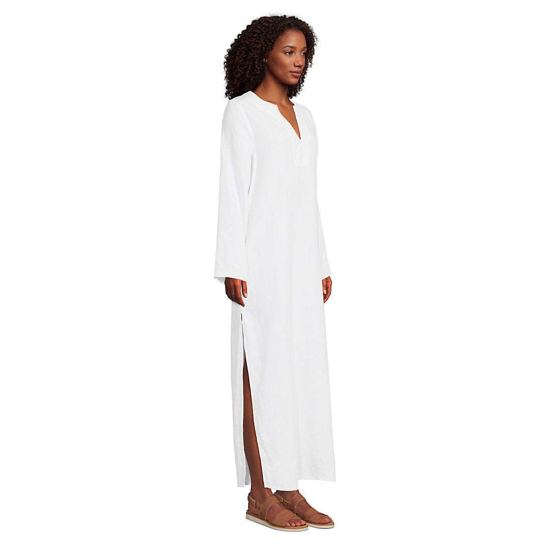 Women's Embroidered Linen Long Sleeve Swim Cover-up Maxi Dress | Lands' End (US)
