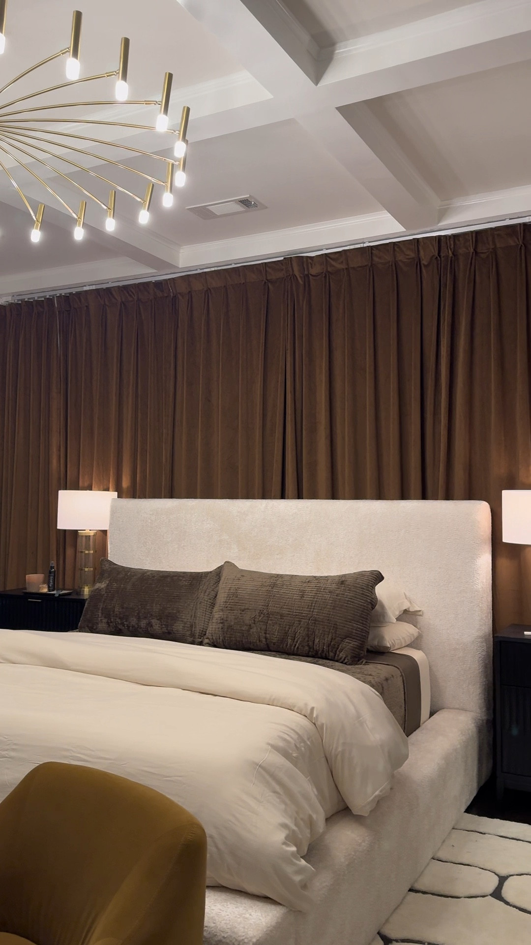 Platform Bed from Living Spaces in color Utopia Sand.  Curtains are from Two Pages.  Their Birkin Velvet pinch pleat.  Paired the curtains with Two Pages motorized curtain track.  

#LTKHome