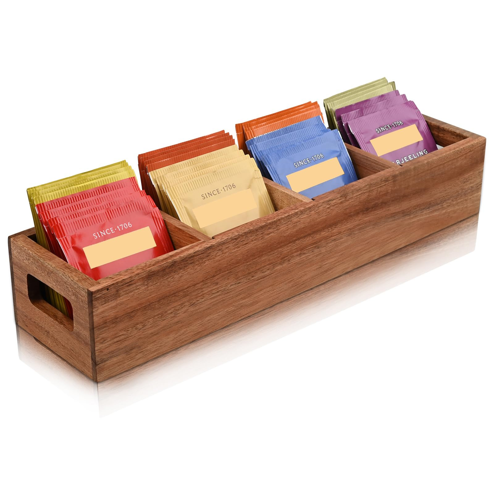 Acacia Wood Tea Bag Organizer with 4 Slots \u2013 Tea Bag Holder and Tea Organizer, Sugar Packet ... | Amazon (US)