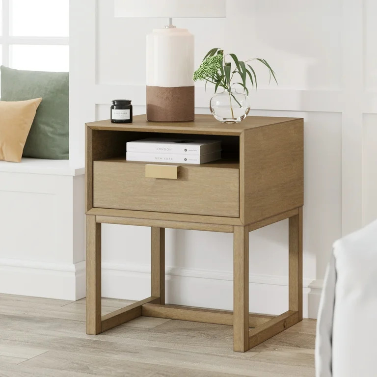 Nathan James Luke Light Brown Wood Nightstand Bed Side Table, Side Sofa End Table with Storage Dr... | Walmart (US)