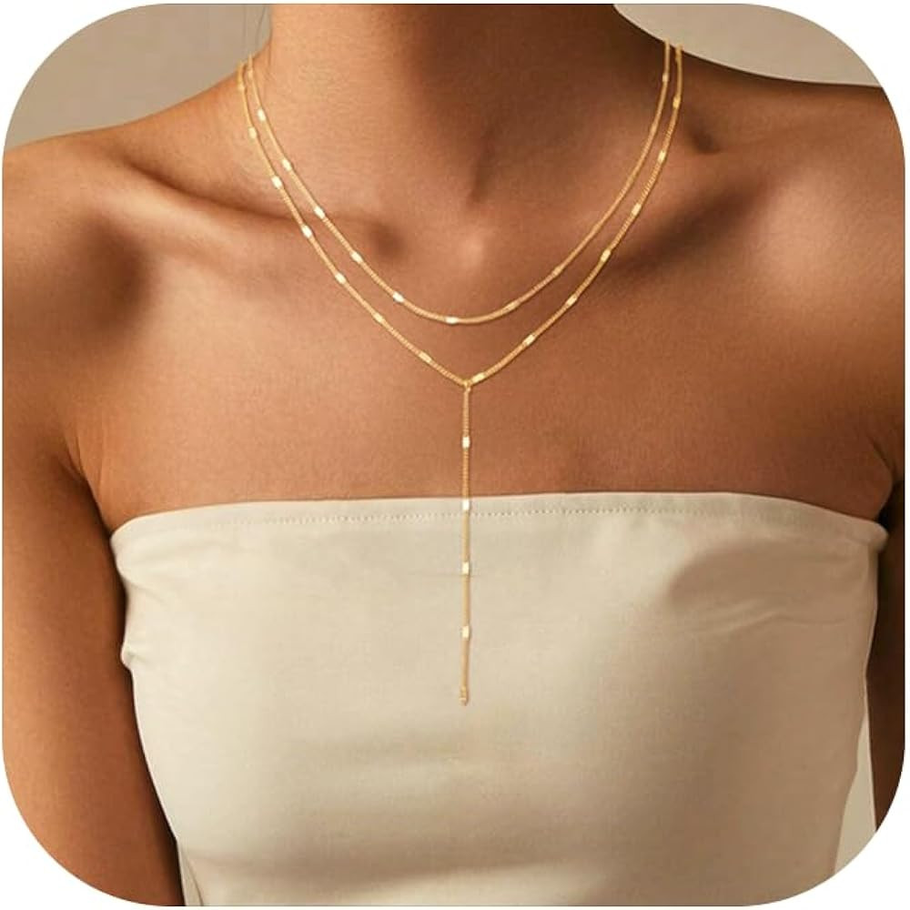 Lariat Necklace For Women, Long Chain Necklace For Women, Drop Necklace For Women, Layered Neckla... | Amazon (US)