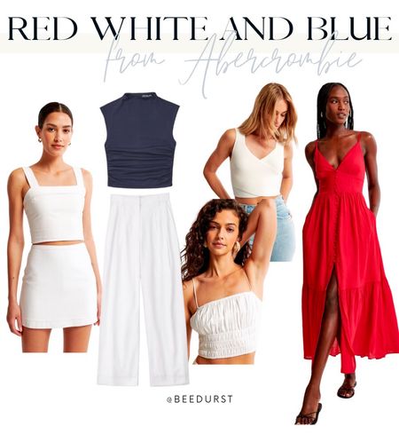 Memorial Day weekend outfits! Memorial Day looks from Abercrombie, Red White and Blue outfits, patriotic outfits, red dress, linen pants, linen skirt, linen skort, white skirt, crop top

#LTKSeasonal #LTKstyletip #LTKunder50